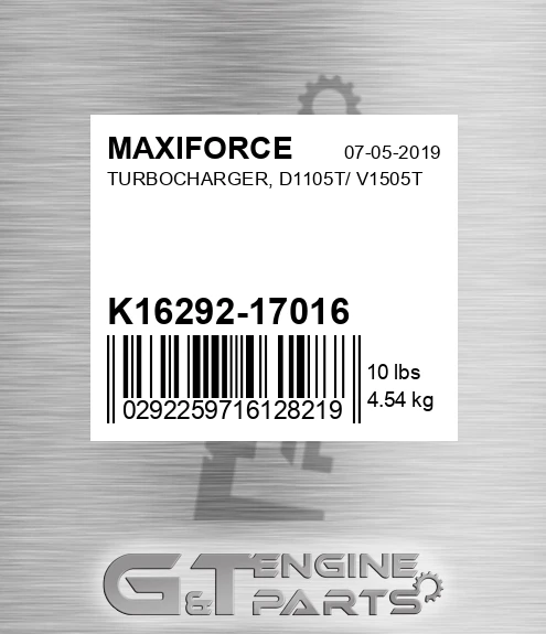 K16292-17016 Turbocharger, D1105t/ V1505t for MAXIFORCE