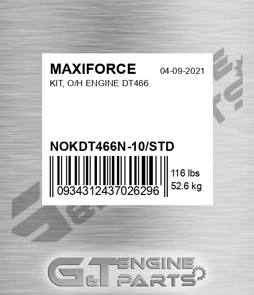 NOKDT466N-10/STD Kit, O/h Engine Dt466 for MAXIFORCE