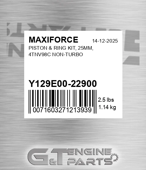 Y129E00-22900 Piston & Ring Kit, 25mm, 4tnv98c Non-turbo for MAXIFORCE
