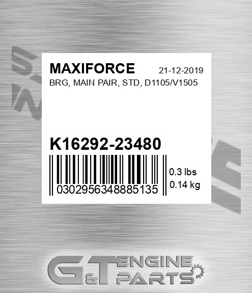 K16292-23480 Brg, Main Pair, Std, D1105/v1505 for MAXIFORCE
