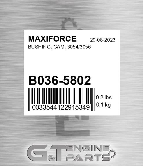 B036-5802 Bushing, Cam, 3054/3056 for MAXIFORCE