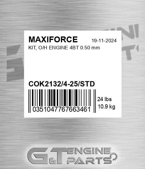 COK2132/4-25/STD Kit, O/h Engine 4bt 0.50 Mm for MAXIFORCE