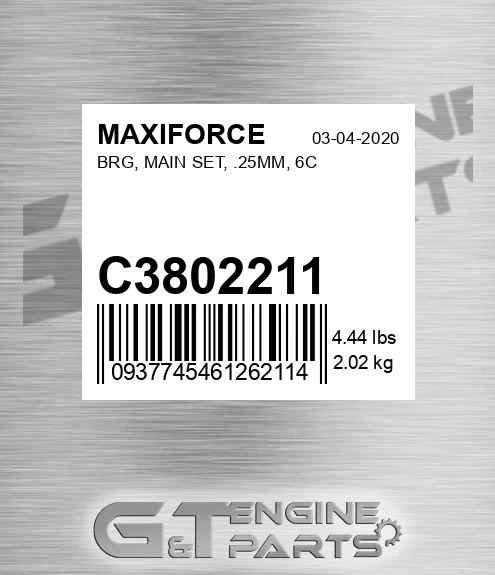 C3802211 Brg, Main Set, .25mm, 6c for MAXIFORCE