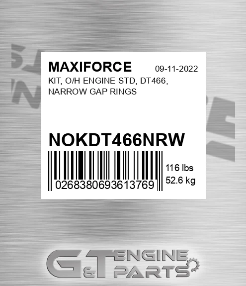 NOKDT466NRW Kit, O/h Engine Std, Dt466, Narrow Gap Rings for MAXIFORCE