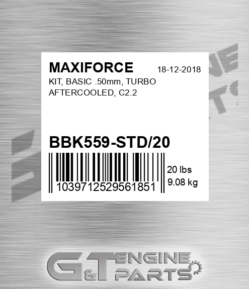 BBK559-STD/20 Kit, Basic .50mm, Turbo Aftercooled, C2.2 for MAXIFORCE