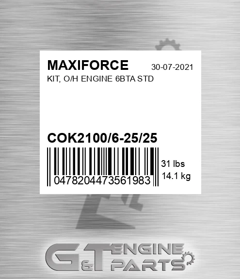 COK2100/6-25/25 Kit, O/h Engine 6bta Std for MAXIFORCE