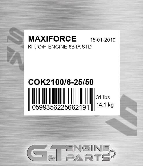 COK2100/6-25/50 Kit, O/h Engine 6bta Std for MAXIFORCE