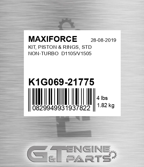 K1G069-21775 Kit, Piston & Rings, Std Non-turbo D1105/v1505 for MAXIFORCE