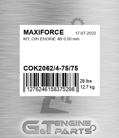 COK2062/4-75/75 Kit, O/h Engine 4b 0.50 Mm for MAXIFORCE