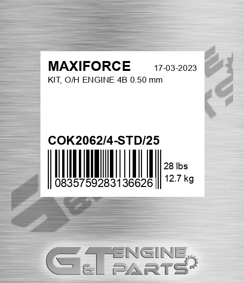 COK2062/4-STD/25 Kit, O/h Engine 4b 0.50 Mm for MAXIFORCE