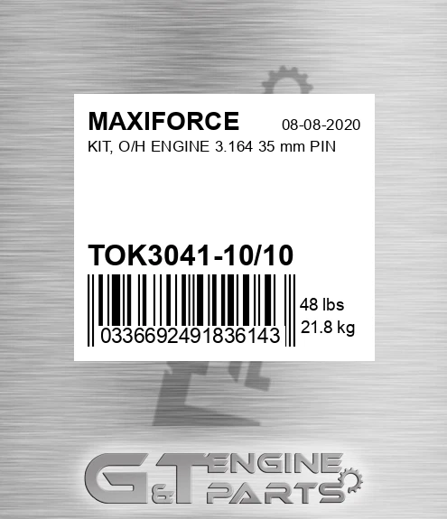 TOK3041-10/10 Kit, O/h Engine 3.164 35 Mm Pin for MAXIFORCE