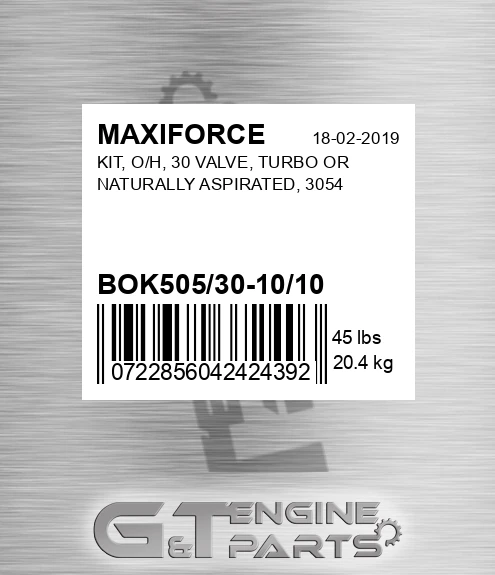 BOK505/30-10/10 Kit, O/h, 30 Valve, Turbo Or Naturally Aspirated, 3054 for MAXIFORCE