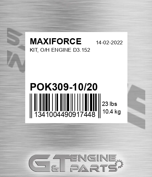 POK309-10/20 Kit, O/h Engine D3.152 for MAXIFORCE