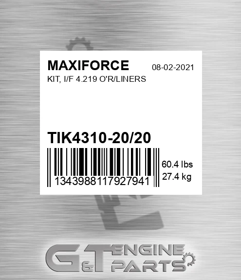 TIK4310-20/20 Kit, I/f 4.219 O'r/liners for MAXIFORCE
