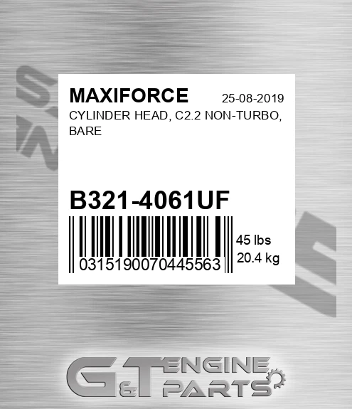 B321-4061UF Cylinder Head, C2.2 Non-turbo, Bare for MAXIFORCE