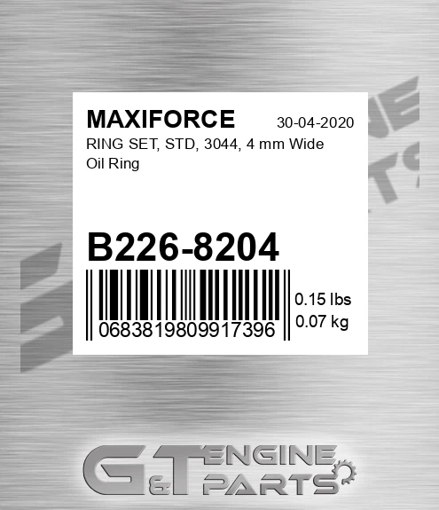 B226-8204 Ring Set, Std, 3044, 4 Mm Wide Oil Ring for MAXIFORCE
