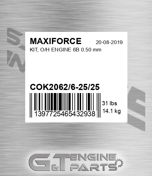 COK2062/6-25/25 Kit, O/h Engine 6b 0.50 Mm for MAXIFORCE