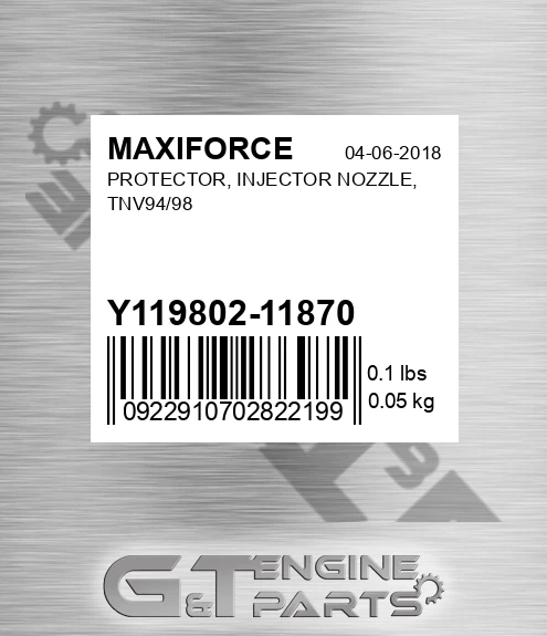 Y119802-11870 Protector, Injector Nozzle, Tnv94/98 for MAXIFORCE