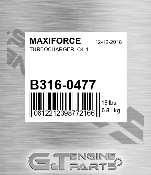 B316-0477 Turbocharger, C4.4 for MAXIFORCE
