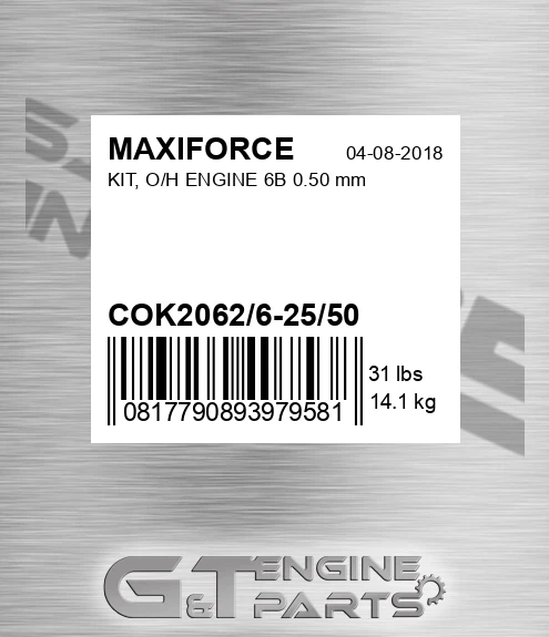 COK2062/6-25/50 Kit, O/h Engine 6b 0.50 Mm for MAXIFORCE