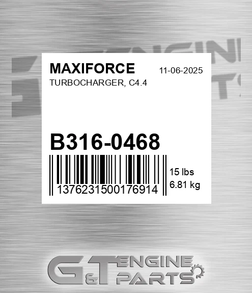 B316-0468 Turbocharger, C4.4 for MAXIFORCE