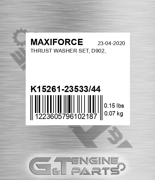 K15261-23533/44 Thrust Washer Set, D902, for MAXIFORCE