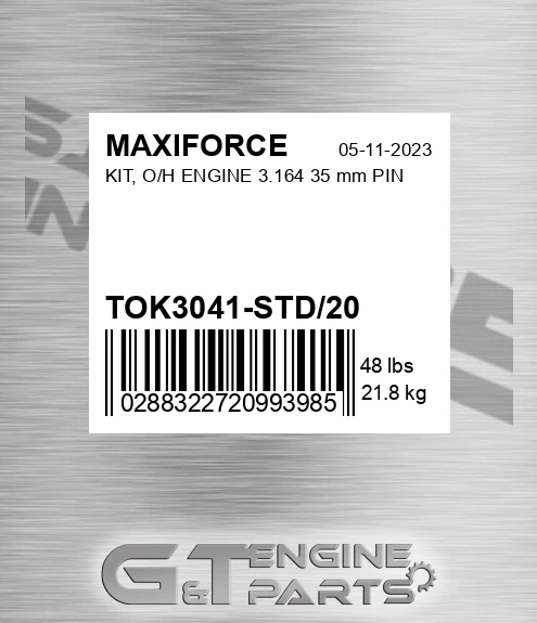 TOK3041-STD/20 Kit, O/h Engine 3.164 35 Mm Pin for MAXIFORCE