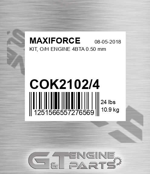 COK2102/4 Kit, O/h Engine 4bta 0.50 Mm for MAXIFORCE