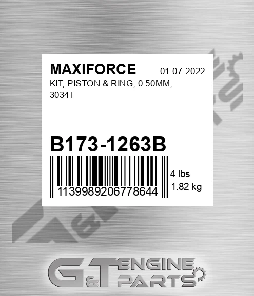 B173-1263B Kit, Piston & Ring, 0.50mm, 3034t for MAXIFORCE