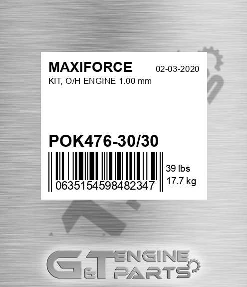 POK476-30/30 Kit, O/h Engine 1.00 Mm for MAXIFORCE