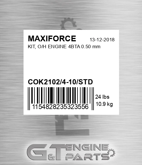 COK2102/4-10/STD Kit, O/h Engine 4bta 0.50 Mm for MAXIFORCE