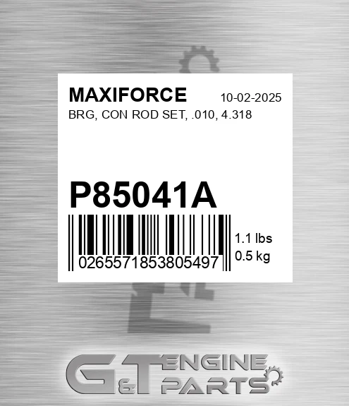 P85041A Brg, Con Rod Set, .010, 4.318 for MAXIFORCE