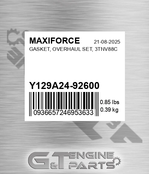 Y129A24-92600 Gasket, Overhaul Set, 3tnv88c for MAXIFORCE