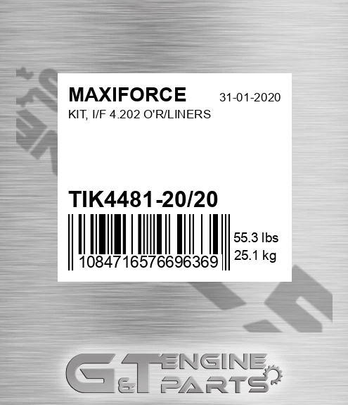 TIK4481-20/20 Kit, I/f 4.202 O'r/liners for MAXIFORCE