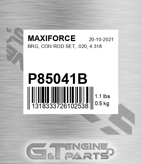 P85041B Brg, Con Rod Set, .020, 4.318 for MAXIFORCE