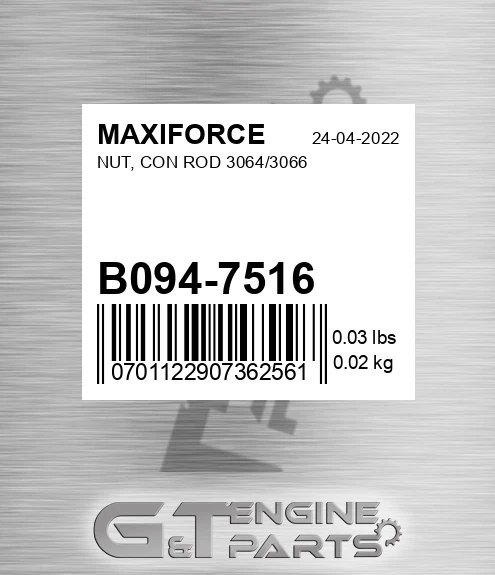 B094-7516 Nut, Con Rod 3064/3066 for MAXIFORCE