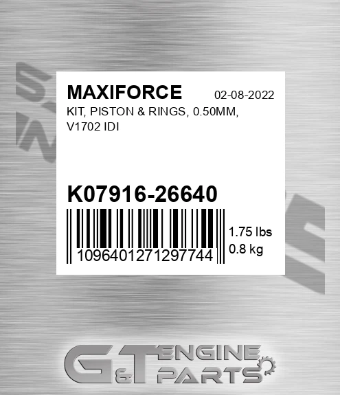 K07916-26640 Kit, Piston & Rings, 0.50mm, V1702 Idi for MAXIFORCE
