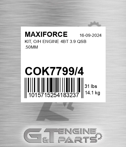COK7799/4 Kit, O/h Engine 4bt 3.9 Qsb .50mm for MAXIFORCE