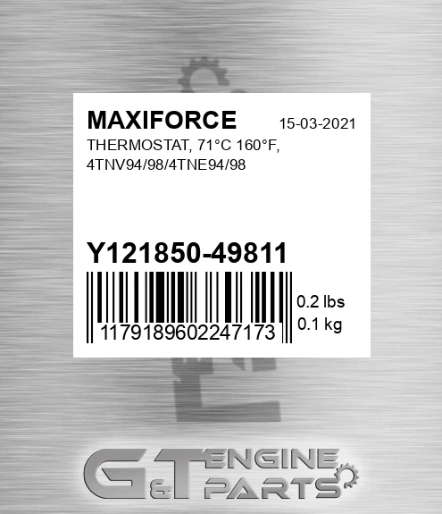 Y121850-49811 Thermostat, 71°c 160°f, 4tnv94/98/4tne94/98 for MAXIFORCE