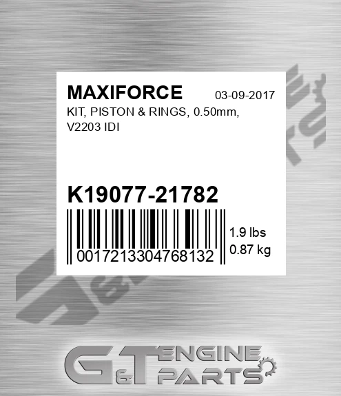 K19077-21782 Kit, Piston & Rings, 0.50mm, V2203 Idi for MAXIFORCE