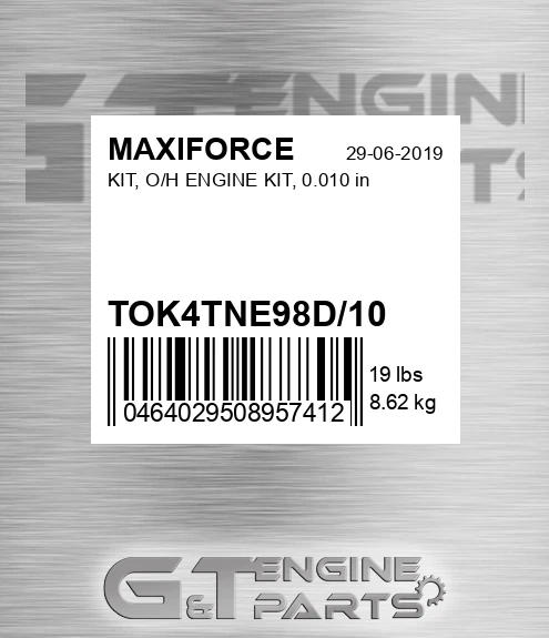 TOK4TNE98D/10 Kit, O/h Engine Kit, 0.010 In for MAXIFORCE