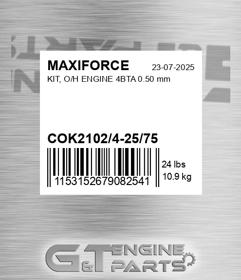 COK2102/4-25/75 Kit, O/h Engine 4bta 0.50 Mm for MAXIFORCE