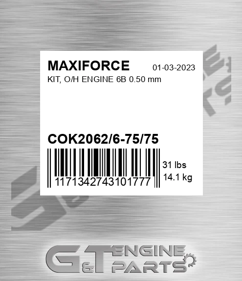 COK2062/6-75/75 Kit, O/h Engine 6b 0.50 Mm for MAXIFORCE