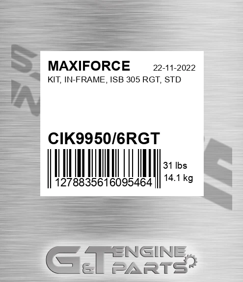 CIK9950/6RGT Kit, In-frame, Isb 305 Rgt, Std for MAXIFORCE