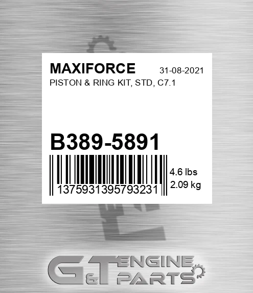 B389-5891 Piston & Ring Kit, Std, C7.1 for MAXIFORCE