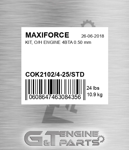 COK2102/4-25/STD Kit, O/h Engine 4bta 0.50 Mm for MAXIFORCE