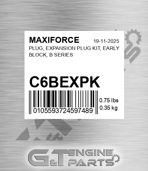 C6BEXPK Plug, Expansion Plug Kit, Early Block, B Series for MAXIFORCE