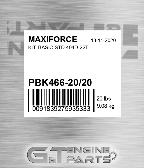 PBK466-20/20 Kit, Basic Std 404d-22t for MAXIFORCE