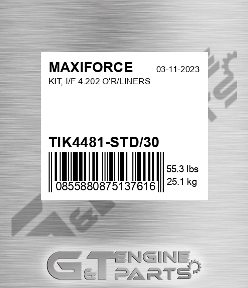 TIK4481-STD/30 Kit, I/f 4.202 O'r/liners for MAXIFORCE
