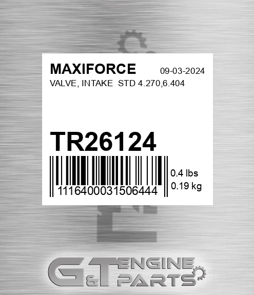 TR26124 Valve, Intake Std 4.270,6.404